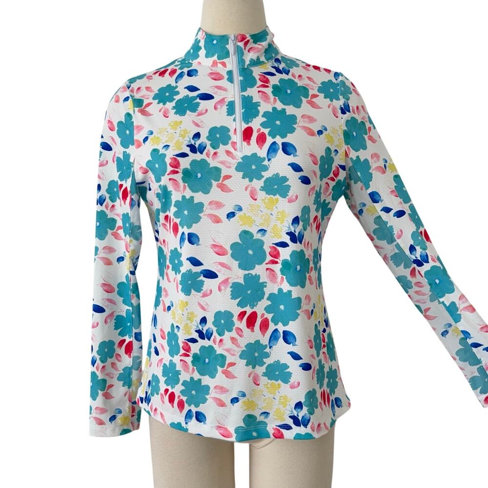 Gottex Quarter Zip Golf Top Sweatshirt Long Sleeve Daisy Print S